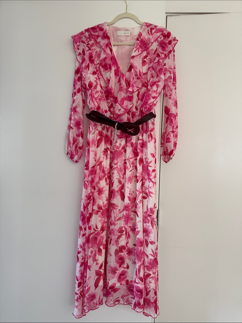 Belted Floral Midi Dress